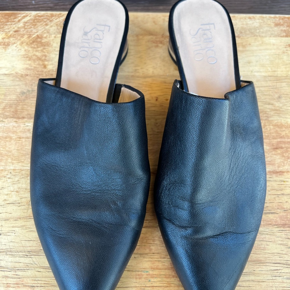 Franco Sarto Black Leather Pointed Mules